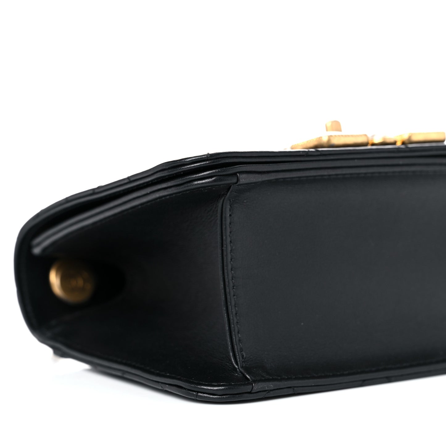 Calfskin Quilted Crystal Pearl Small Flap Bag Black