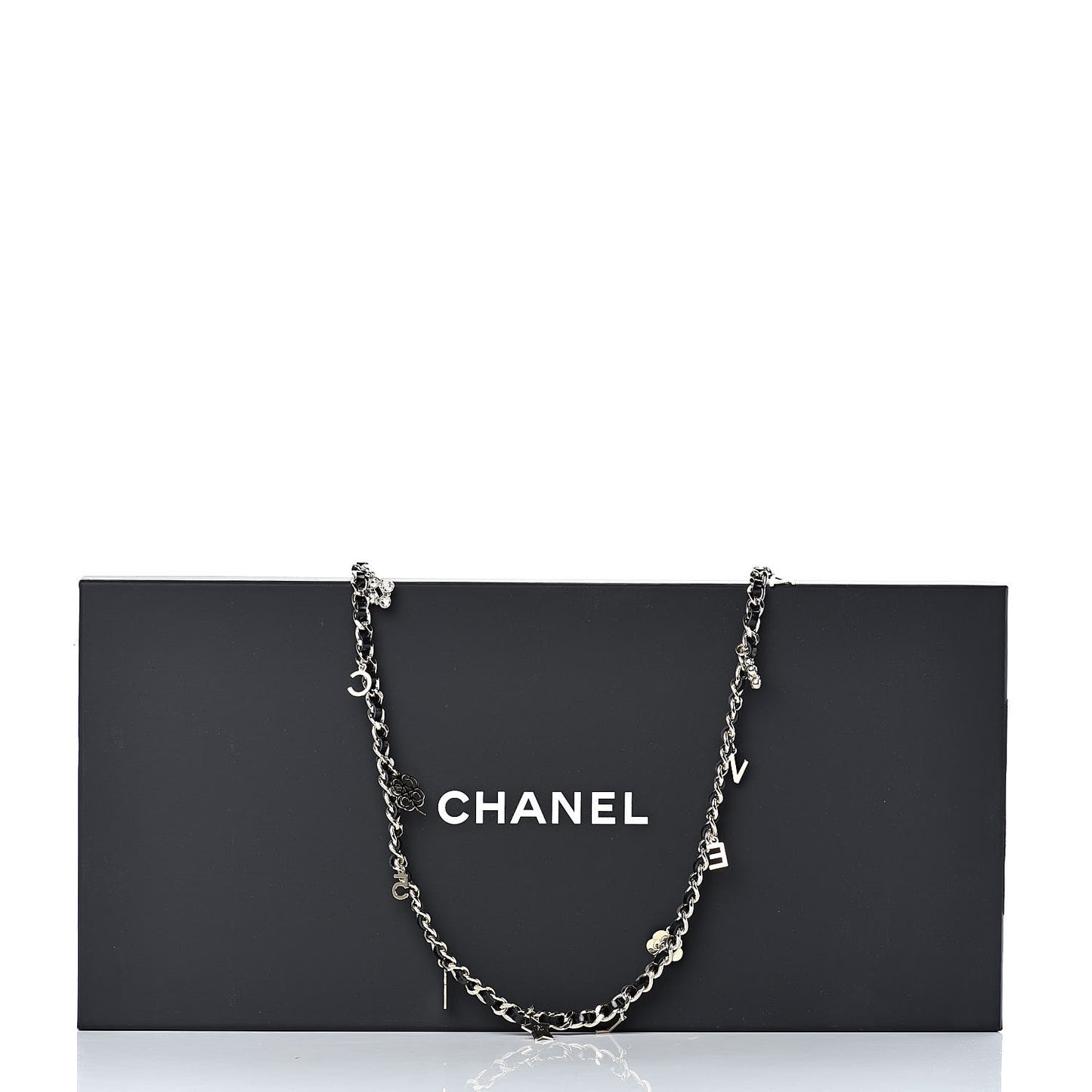 Glazed Calfskin Crystal Charm Necklace Black Gold
