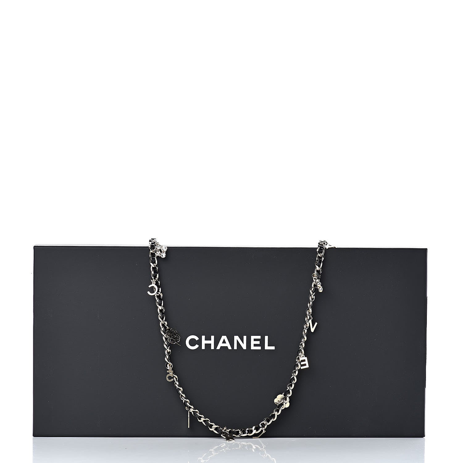Chanel Glazed Calfskin Crystal Charm Necklace Black Gold 6 of 6