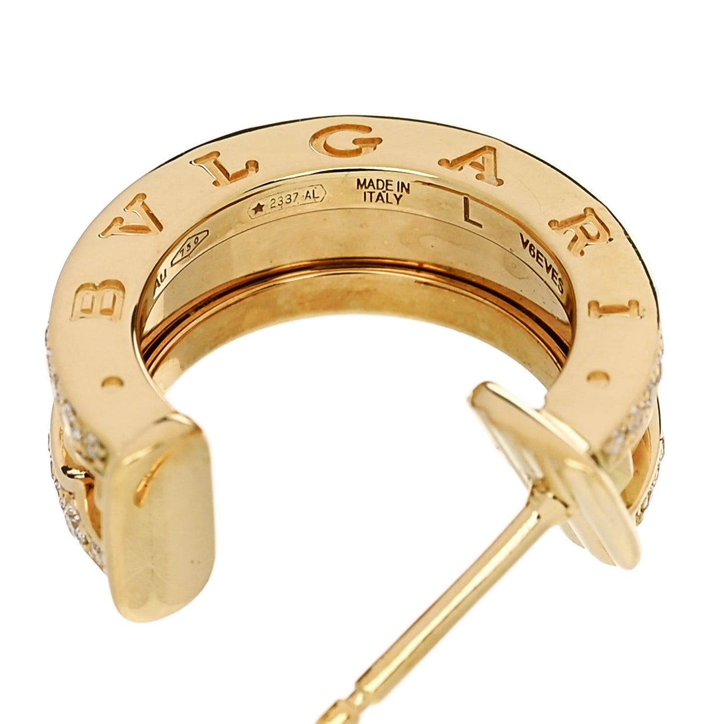 18K Yellow Gold Diamond B.Zero1 Rock Edge Hoop Earrings