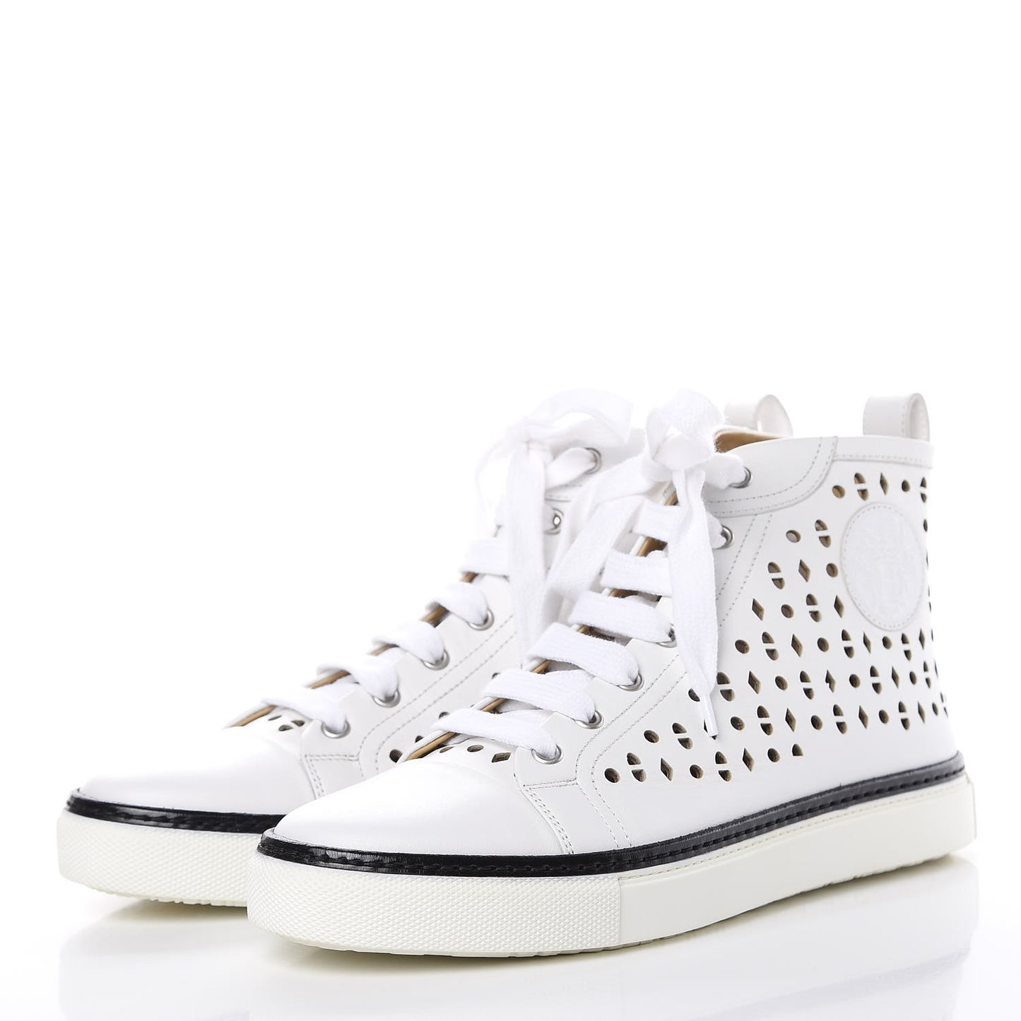 Calfskin Perforated Mens Jimmy High Top Sneakers 39 White