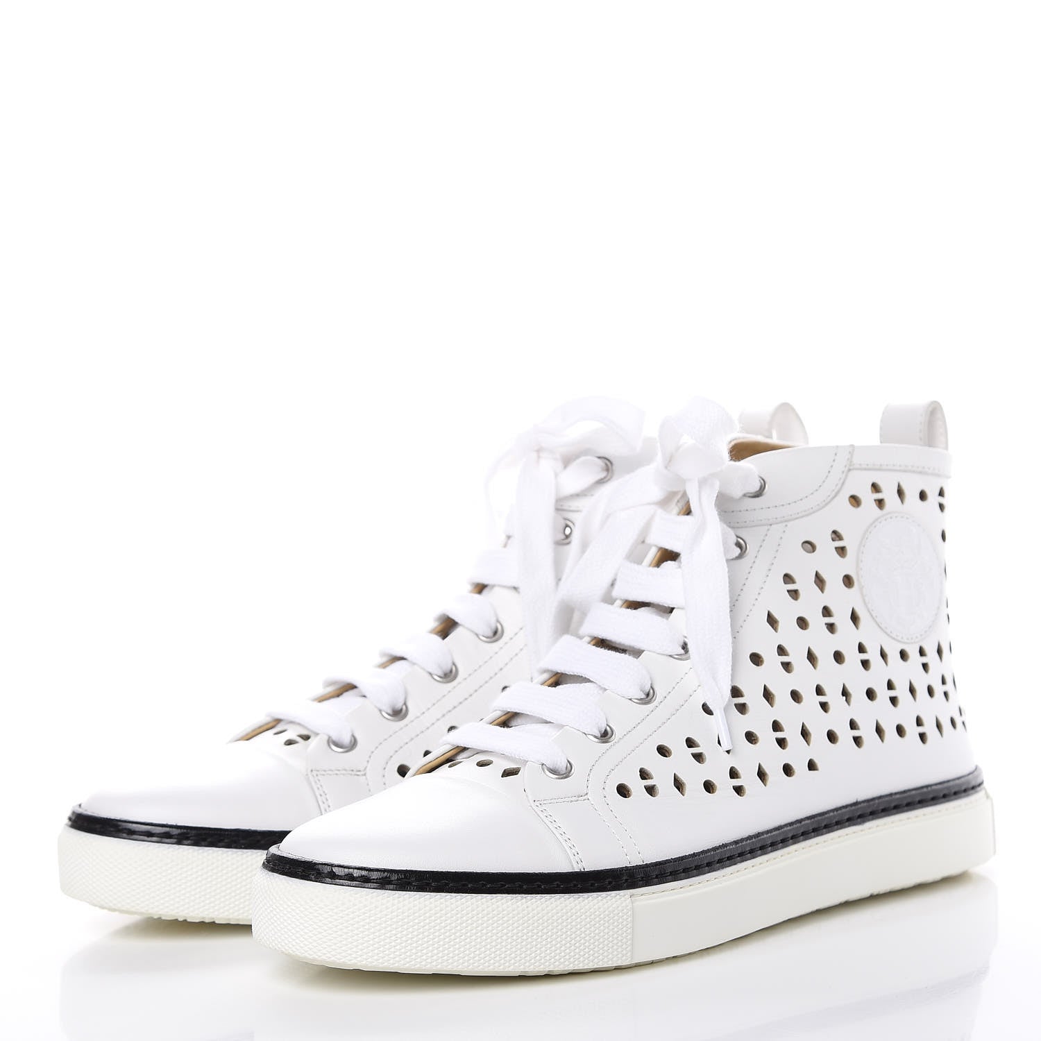 Hermes Calfskin Perforated Mens Jimmy High Top Sneakers 39 White 2 of 8
