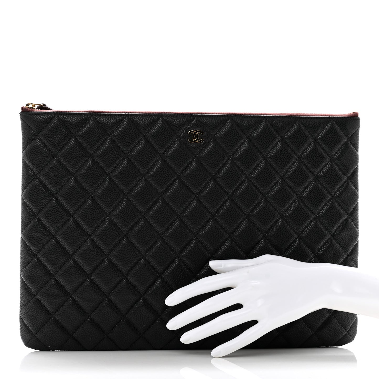Caviar Quilted Large Cosmetic Case Black