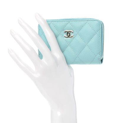 Chanel Caviar Quilted Zip Coin Purse Light Blue 2 of 8
