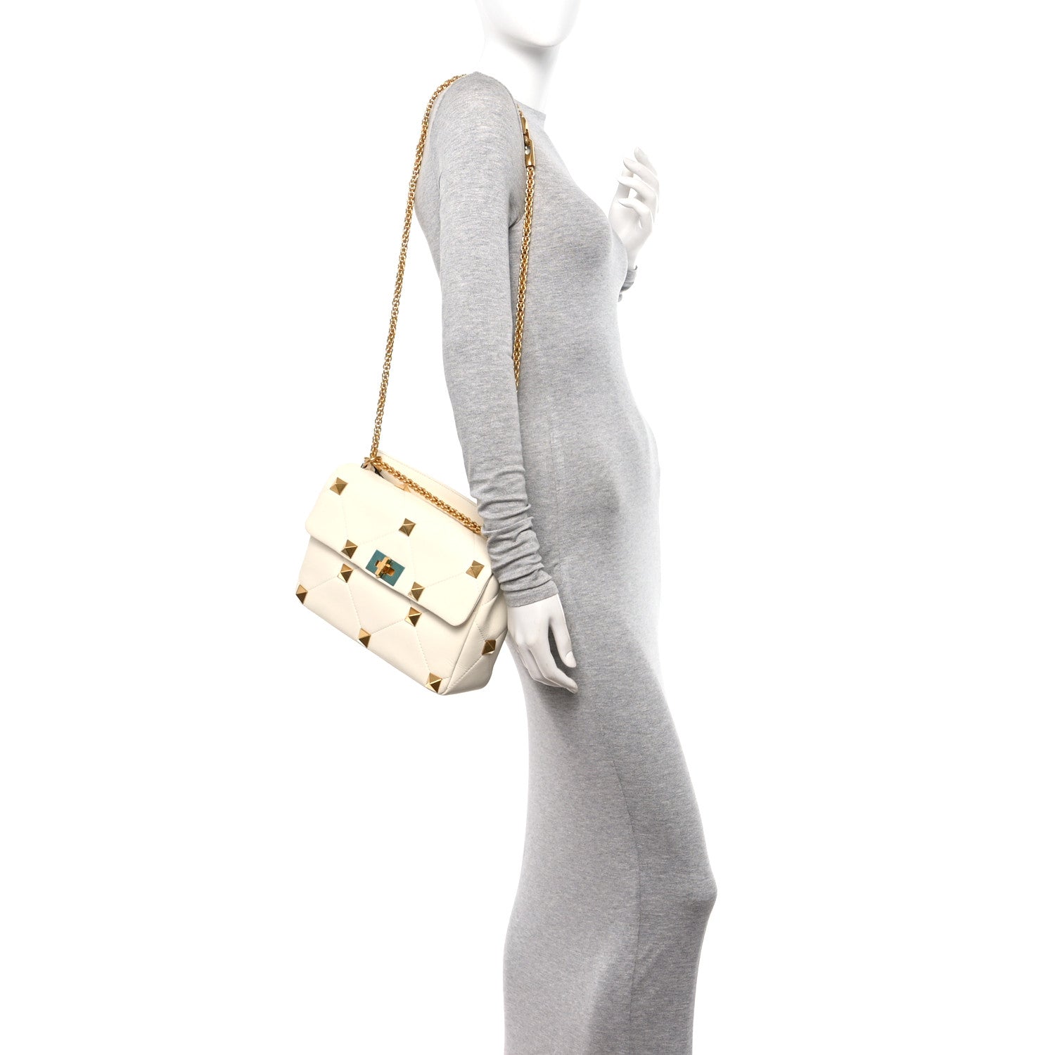 Valentino Garavani Nappa Large Roman Stud Shoulder Bag Ivory 2 of 10