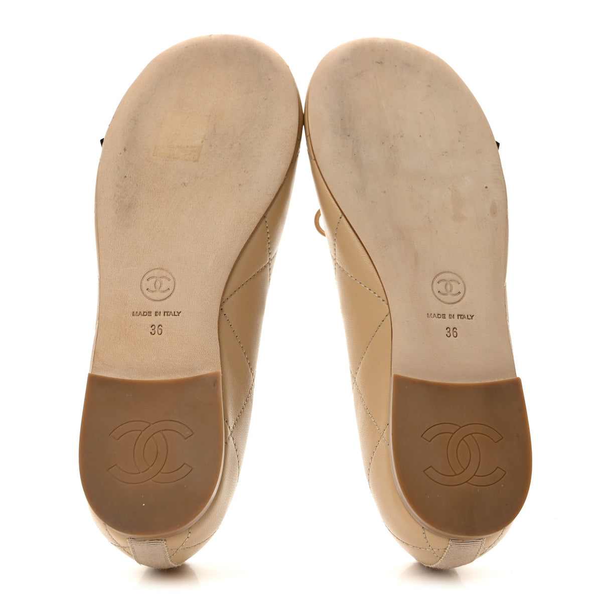 Lambskin Quilted CC Cambon Ballet Flats 36 Beige Black