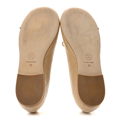 Chanel Lambskin Quilted CC Cambon Ballet Flats 36 Beige Black 6 of 9