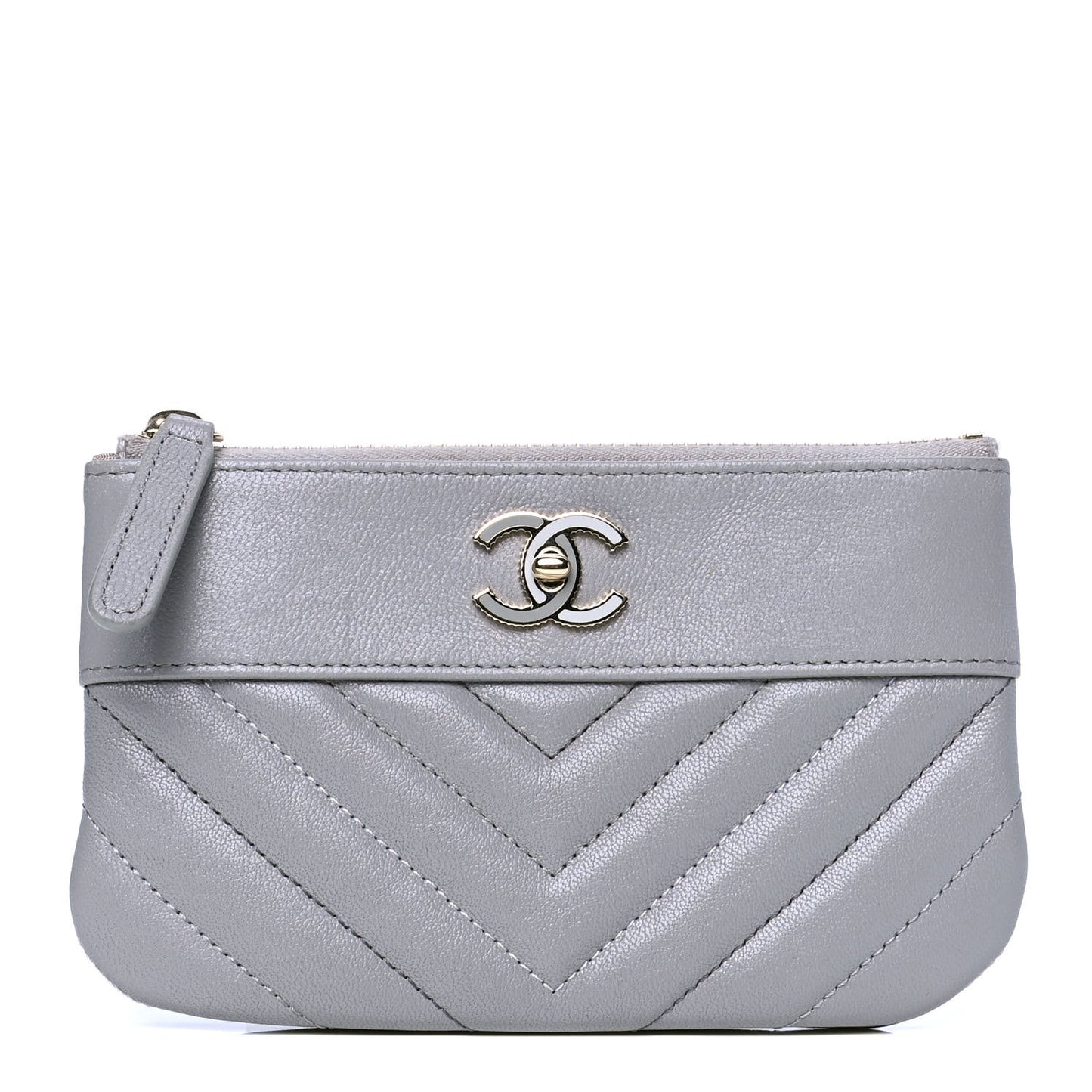 Sheepskin Chevron Quilted Small Vintage Mademoiselle Cosmetic Case Grey