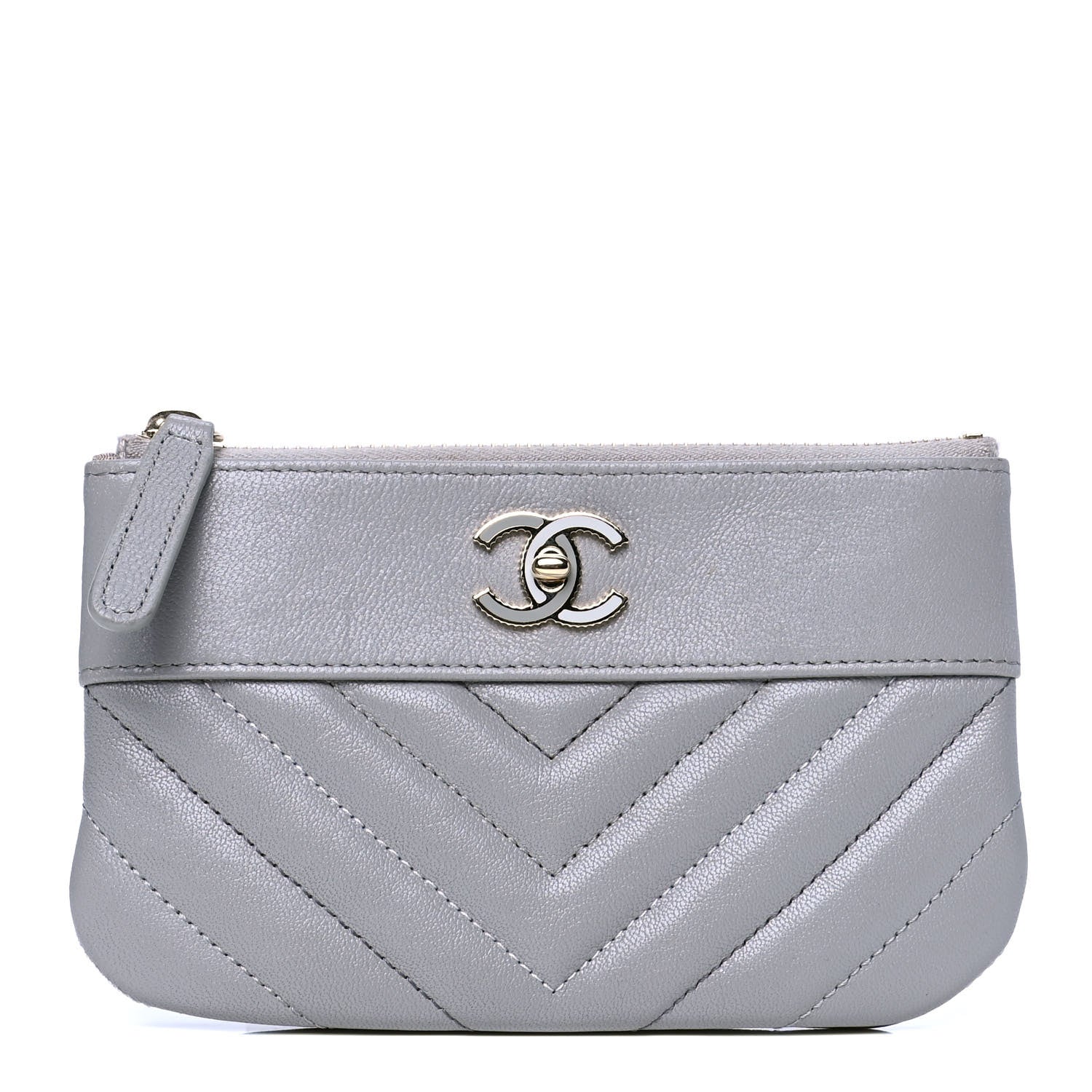 Chanel Sheepskin Chevron Quilted Small Vintage Mademoiselle Cosmetic Case Grey 1 of 4