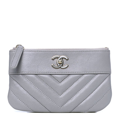 Chanel Sheepskin Chevron Quilted Small Vintage Mademoiselle Cosmetic Case Grey 1 of 4
