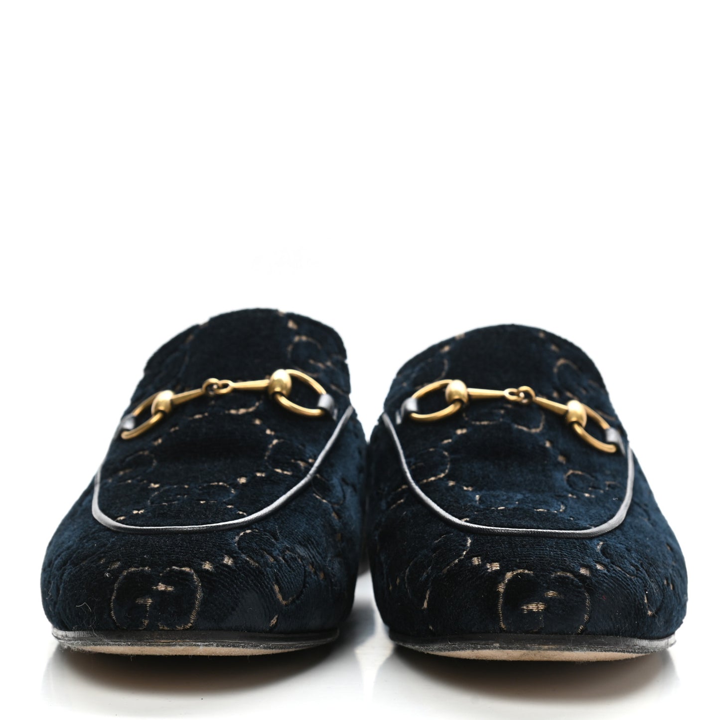 Velvet GG Monogram Womens Princetown Slippers 37 Blue Beige