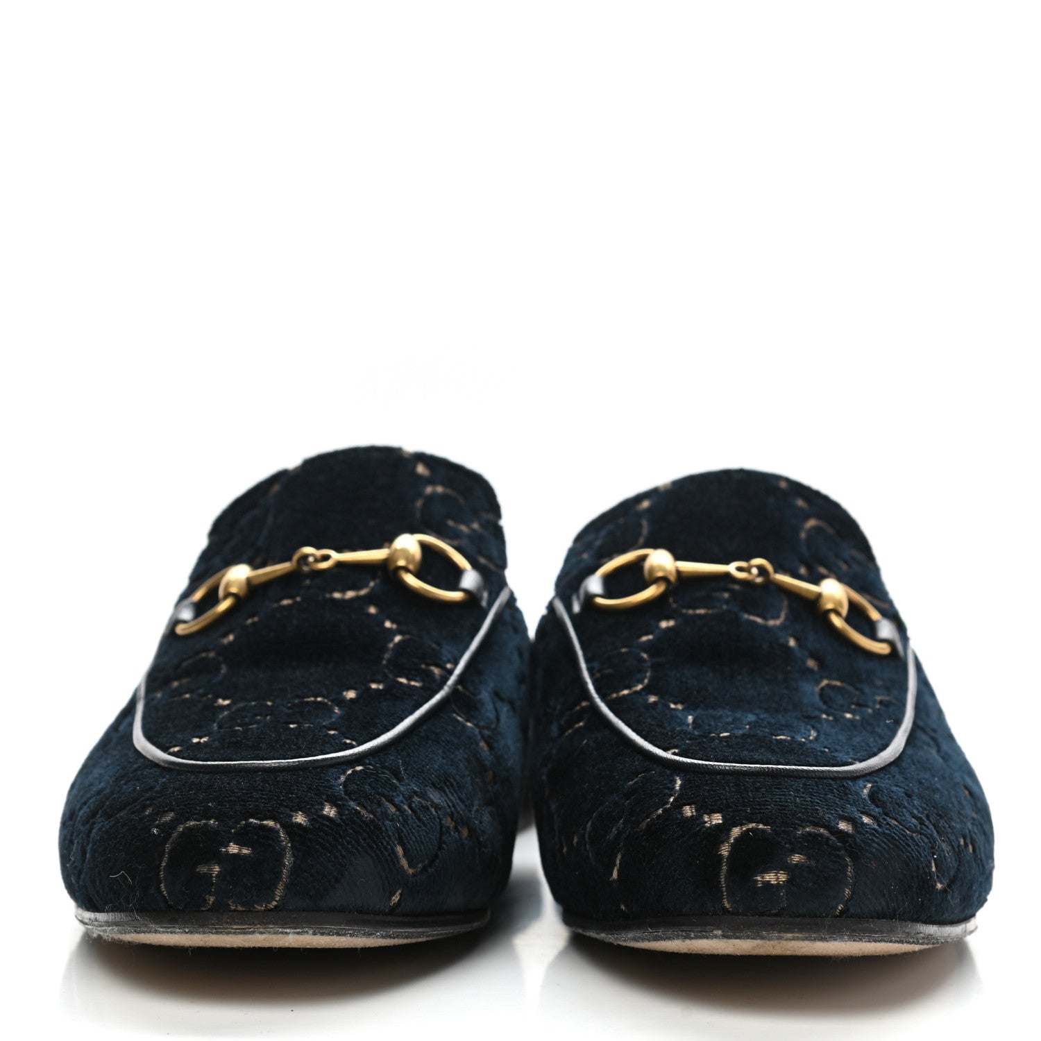 Gucci Velvet GG Monogram Womens Princetown Slippers 37 Blue Beige 2 of 9