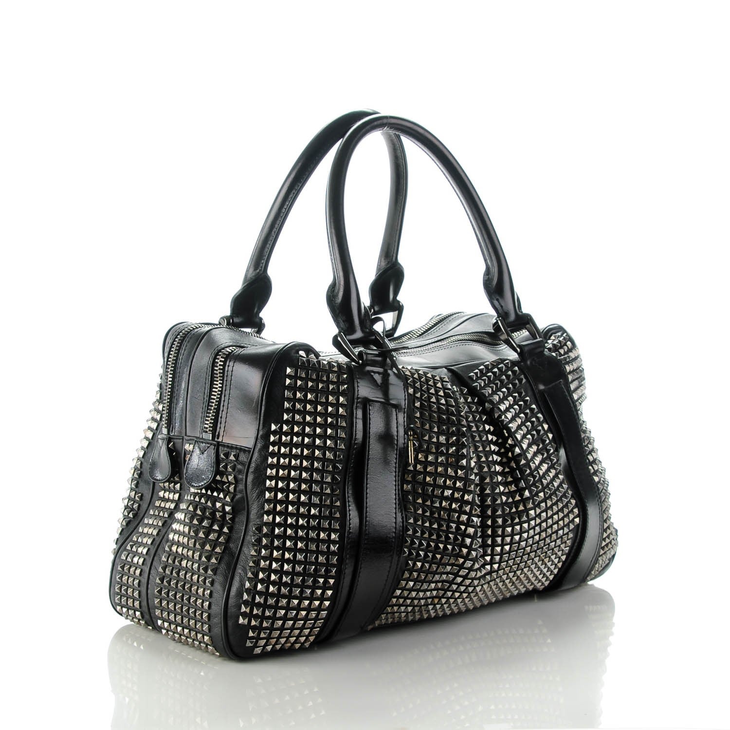 Burberry Prorsum Calfskin Studded Knight Satchel Black 3 of 9