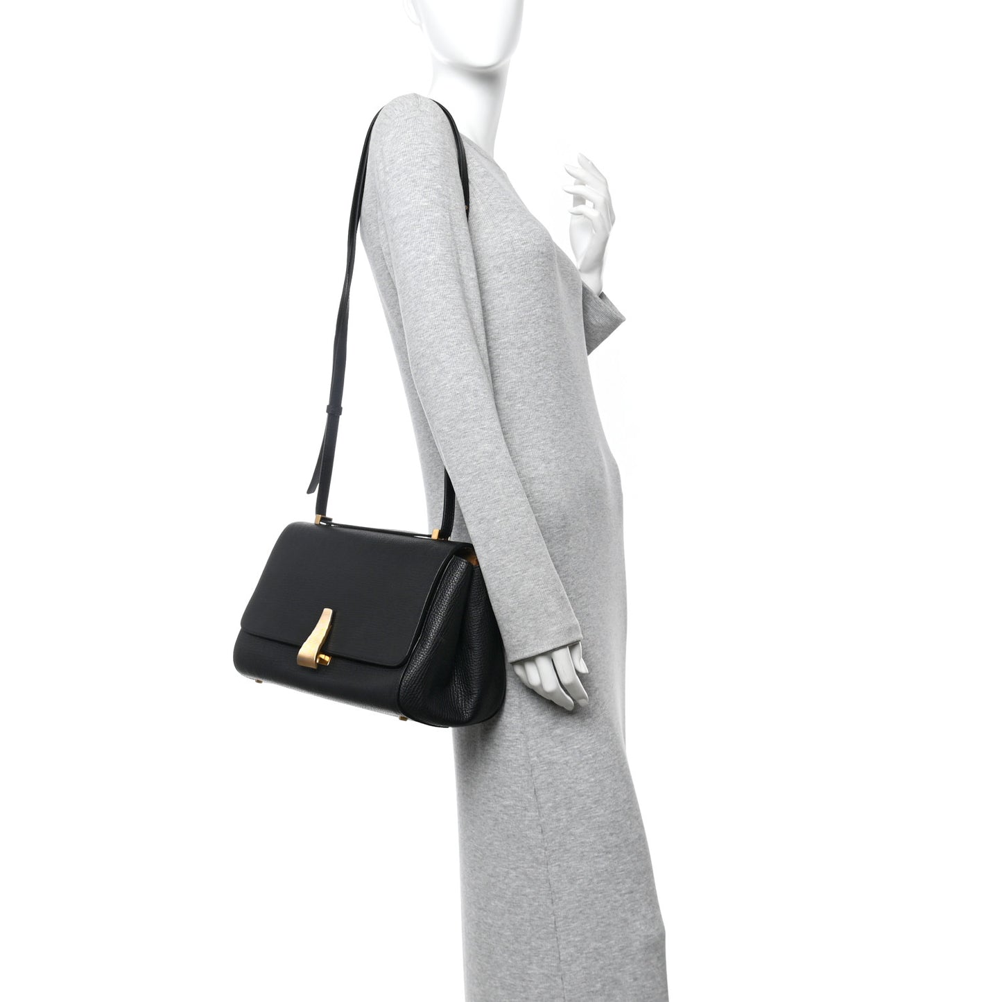 Textured Calfskin Small BV Angle Shoulder Bag Black