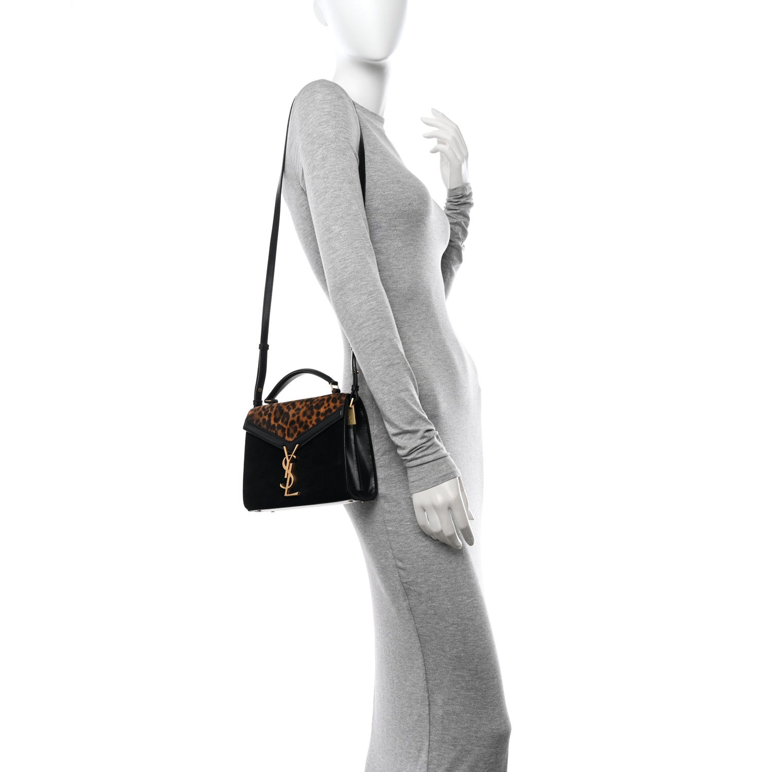 Saint Laurent Suede Leopard Print Mini Classic Monogram Cassandra Top Handle Manto Naturale Black 2 of 11