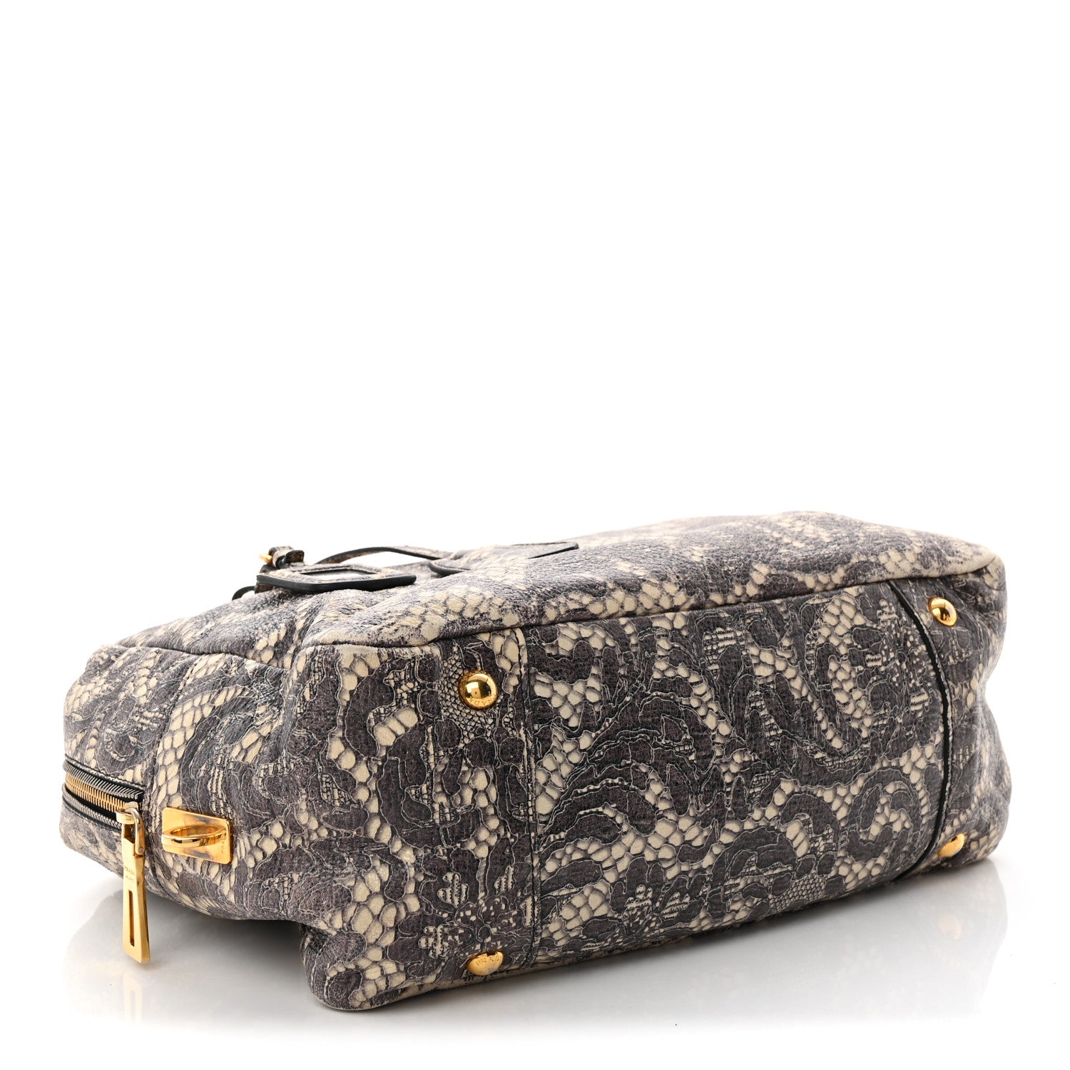 Prada Cervo Lux Print Lace Bauletto Bag Talco 4 of 13