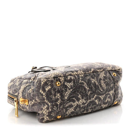 Prada Cervo Lux Print Lace Bauletto Bag Talco 4 of 13