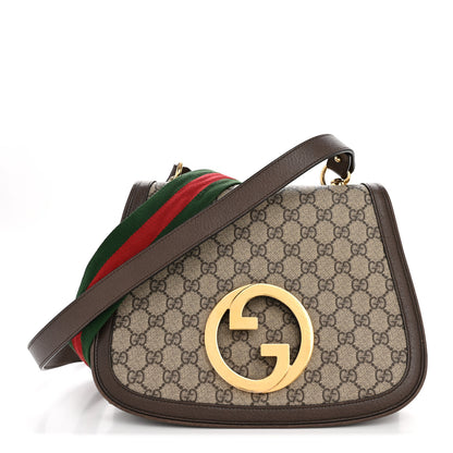 Gucci GG Supreme Monogram Textured Dollar Calfskin Web Medium Blondie Shoulder Flap Bag Beige Ebony New Acero 1 of 13