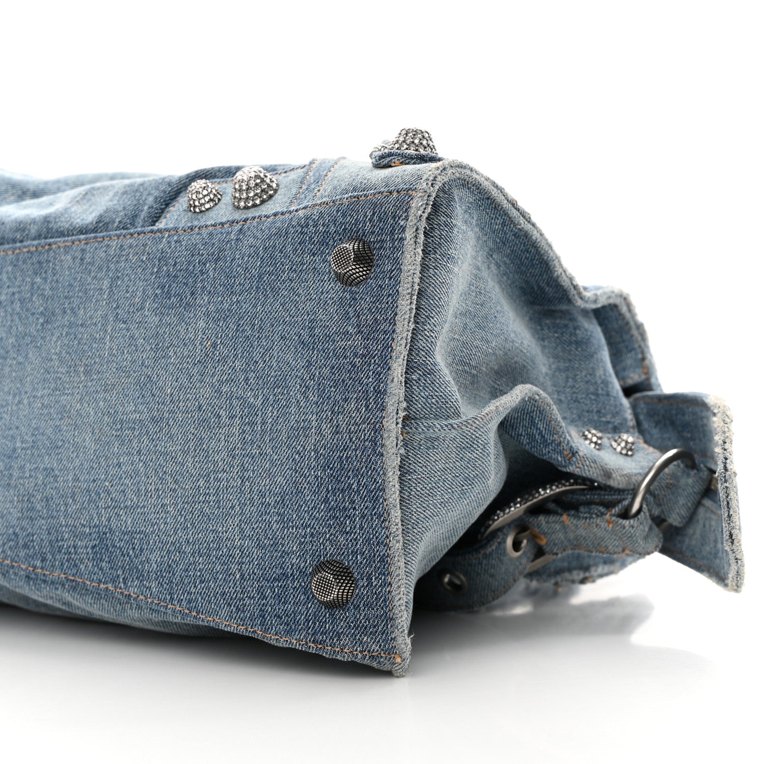 Balenciaga Washed Frayed Denim Crystal Neo Cagole City Handbag Blue 10 of 16