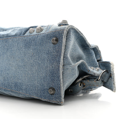 Balenciaga Washed Frayed Denim Crystal Neo Cagole City Handbag Blue 10 of 16