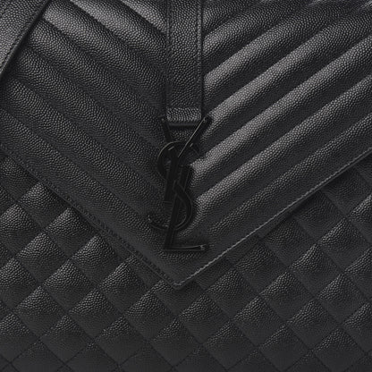 Saint Laurent Grain De Poudre Textured Mixed Matelasse Large Triquilt Monogram Monochrome Satchel Black 9 of 9