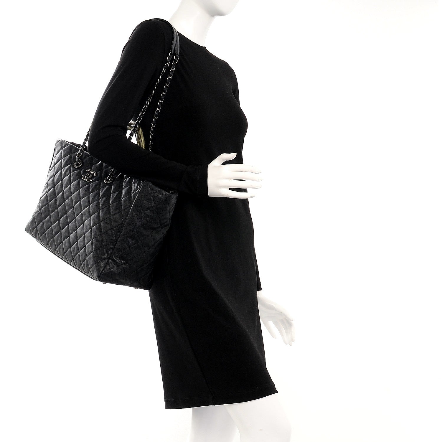 Chanel Caviar Lizard Quilted Large Coco Handle Shopping Tote Black 3 of 8