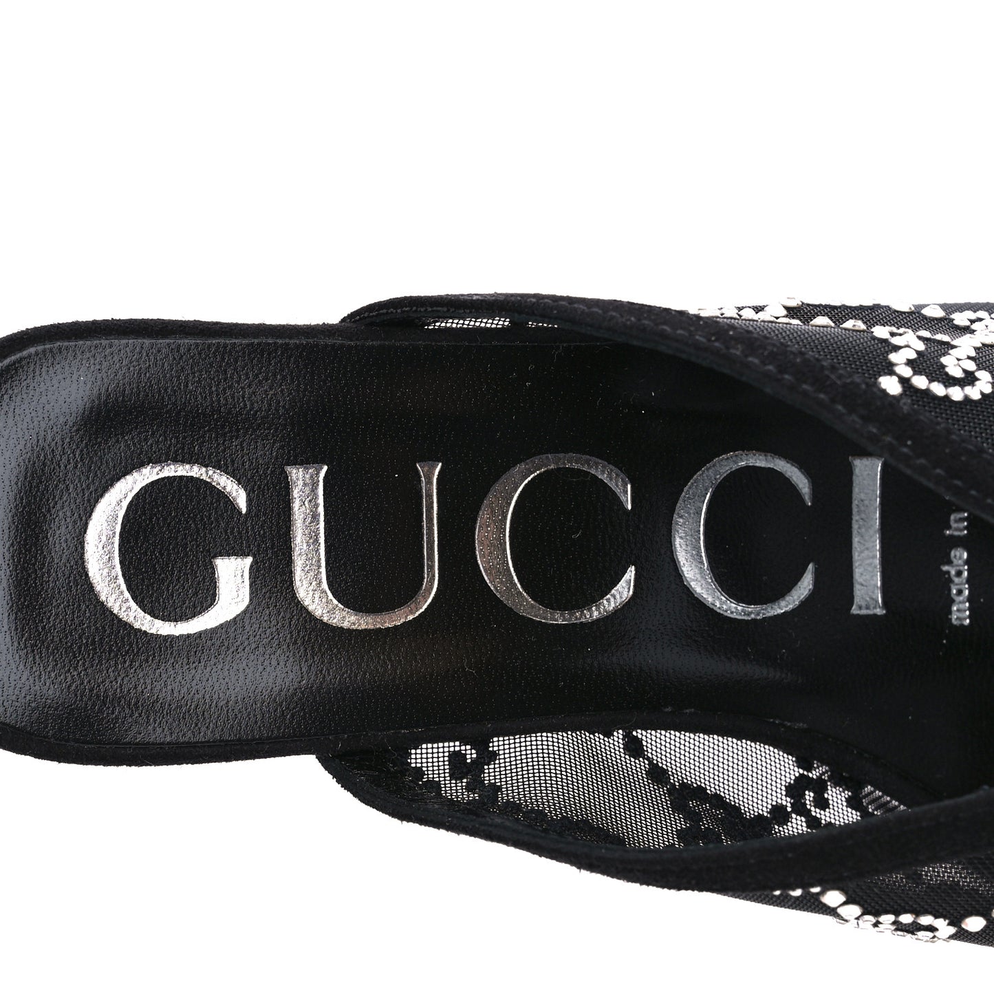 Tela Retino Kid Scamosciato Crystal GG Monogram Square G 95mm Slide Sandals 36.5 Black