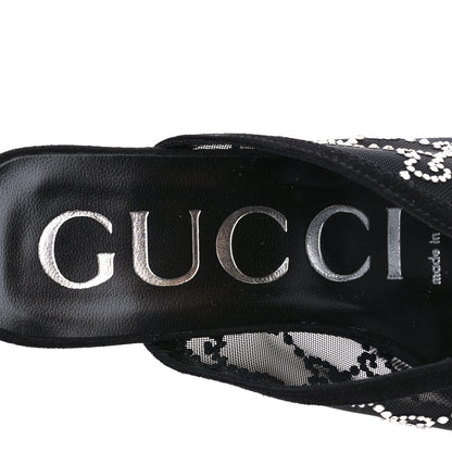 Gucci Tela Retino Kid Scamosciato Crystal GG Monogram Square G 95mm Slide Sandals 36.5 Black 8 of 10
