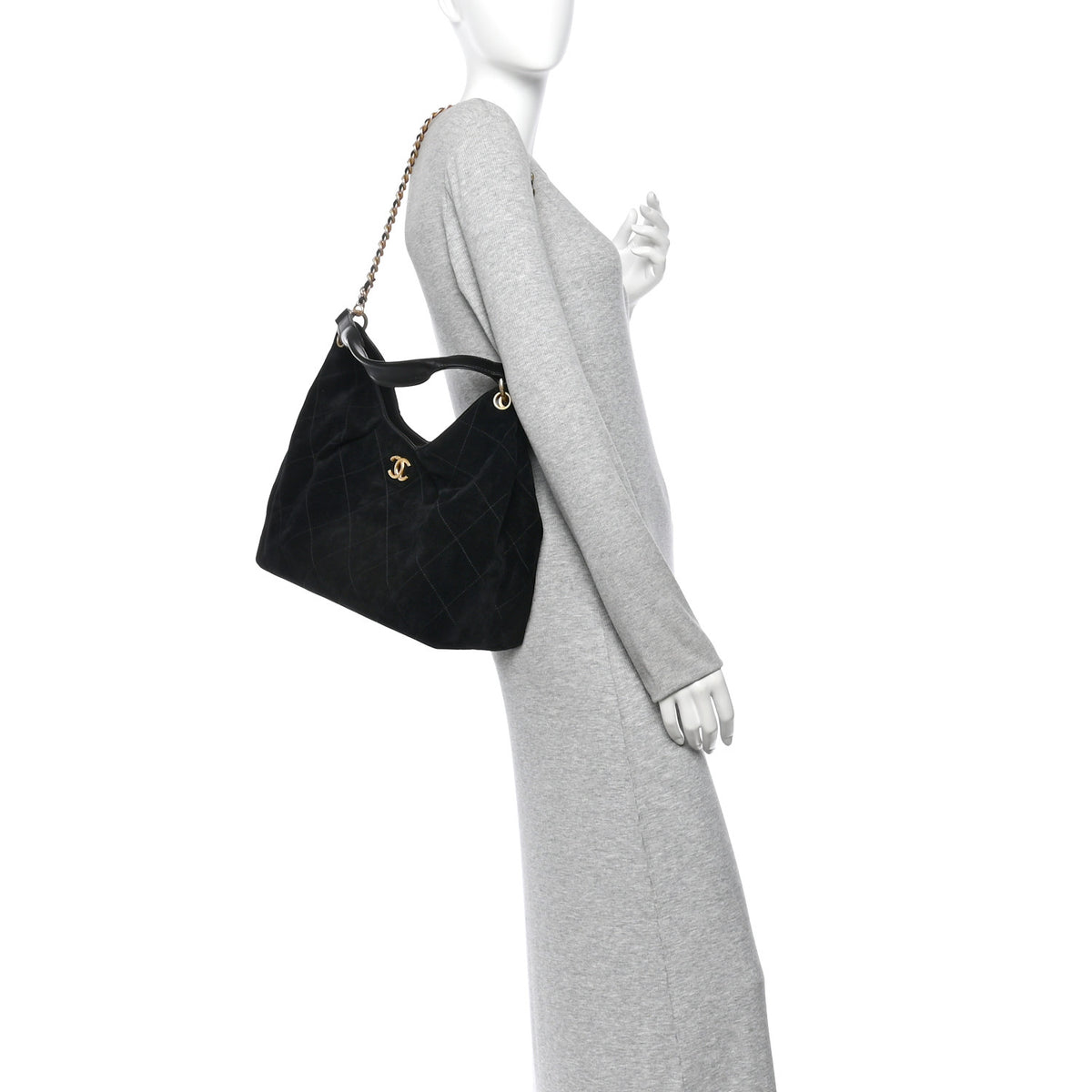Chanel Suede Calfskin Lambskin Quilted Maxi Hobo Black 2 of 10