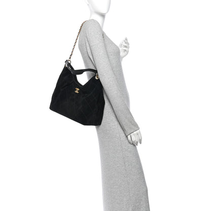 Chanel Suede Calfskin Lambskin Quilted Maxi Hobo Black 2 of 10