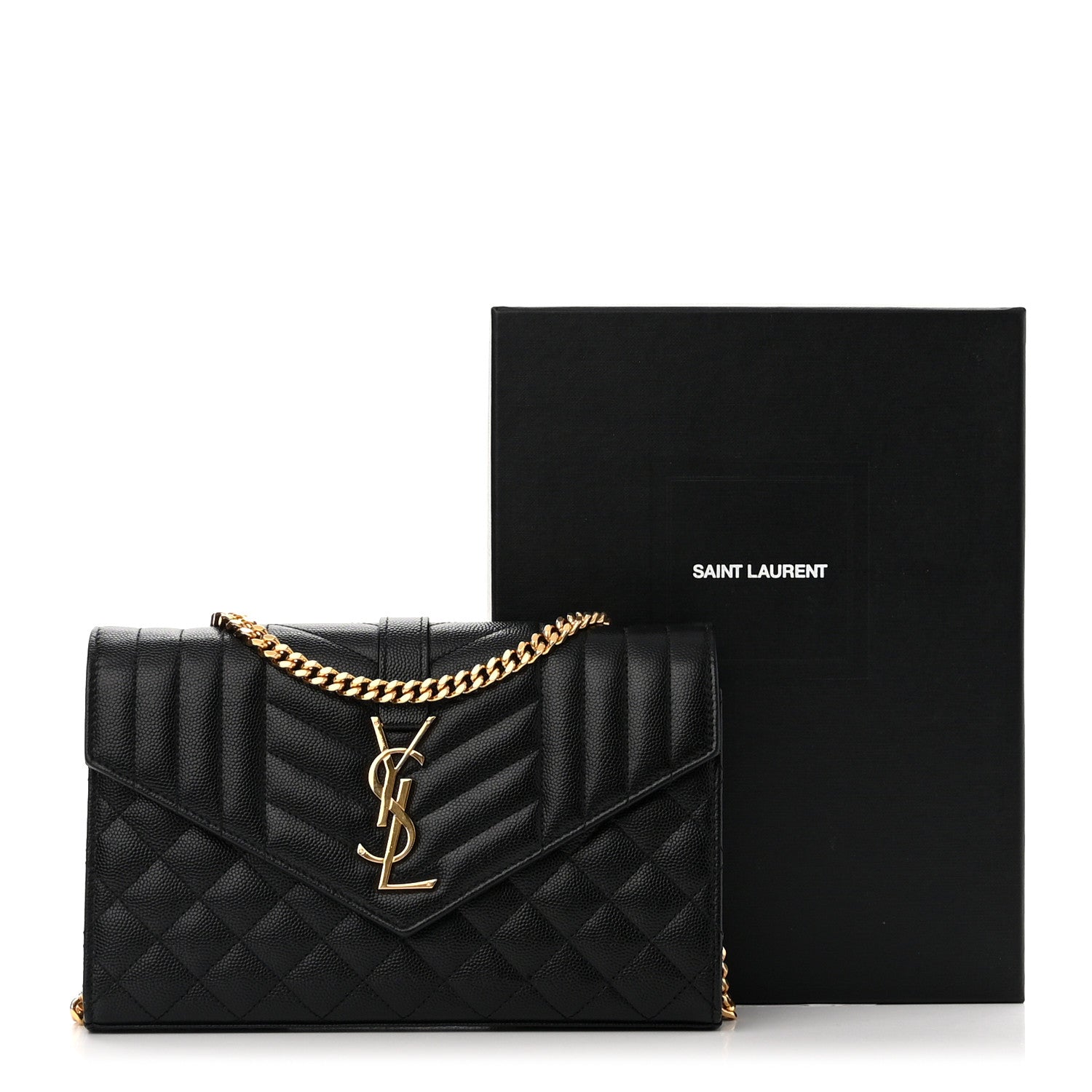 Saint Laurent Grain De Poudre Mixed Matelasse Triquilt Monogram Chain Wallet Black 11 of 11