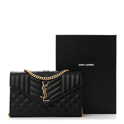 Saint Laurent Grain De Poudre Mixed Matelasse Triquilt Monogram Chain Wallet Black 11 of 11