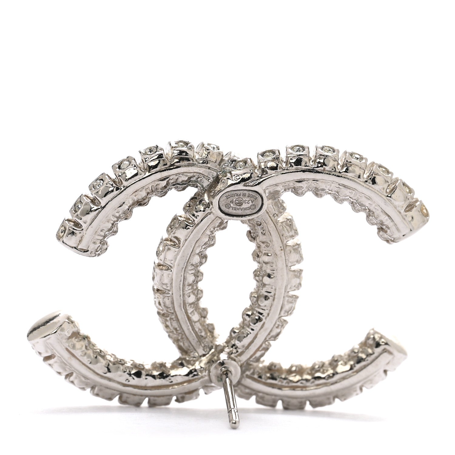 Chanel Crystal Large CC Earrings Silver 4 of 5