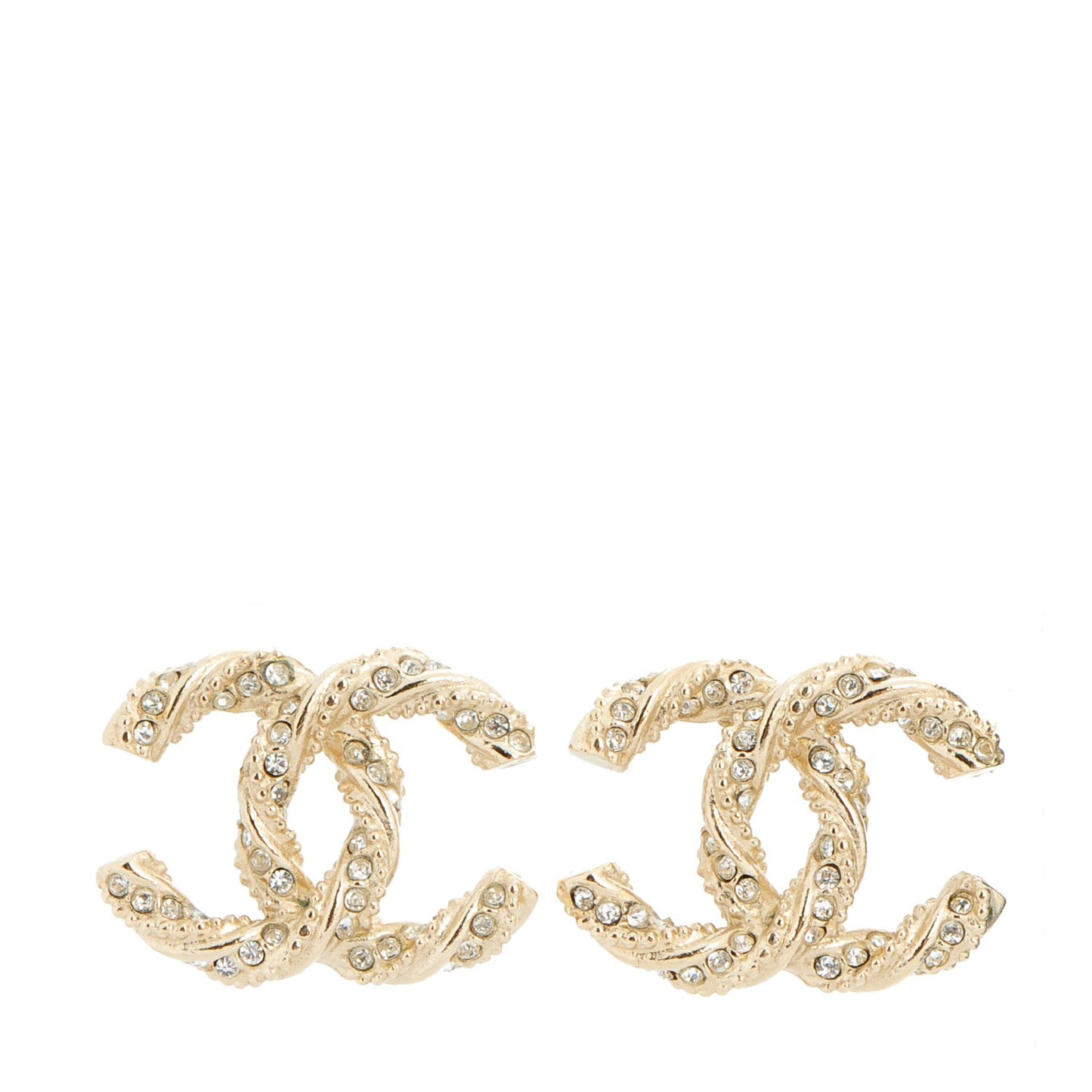 Crystal Twisted CC Earrings Gold