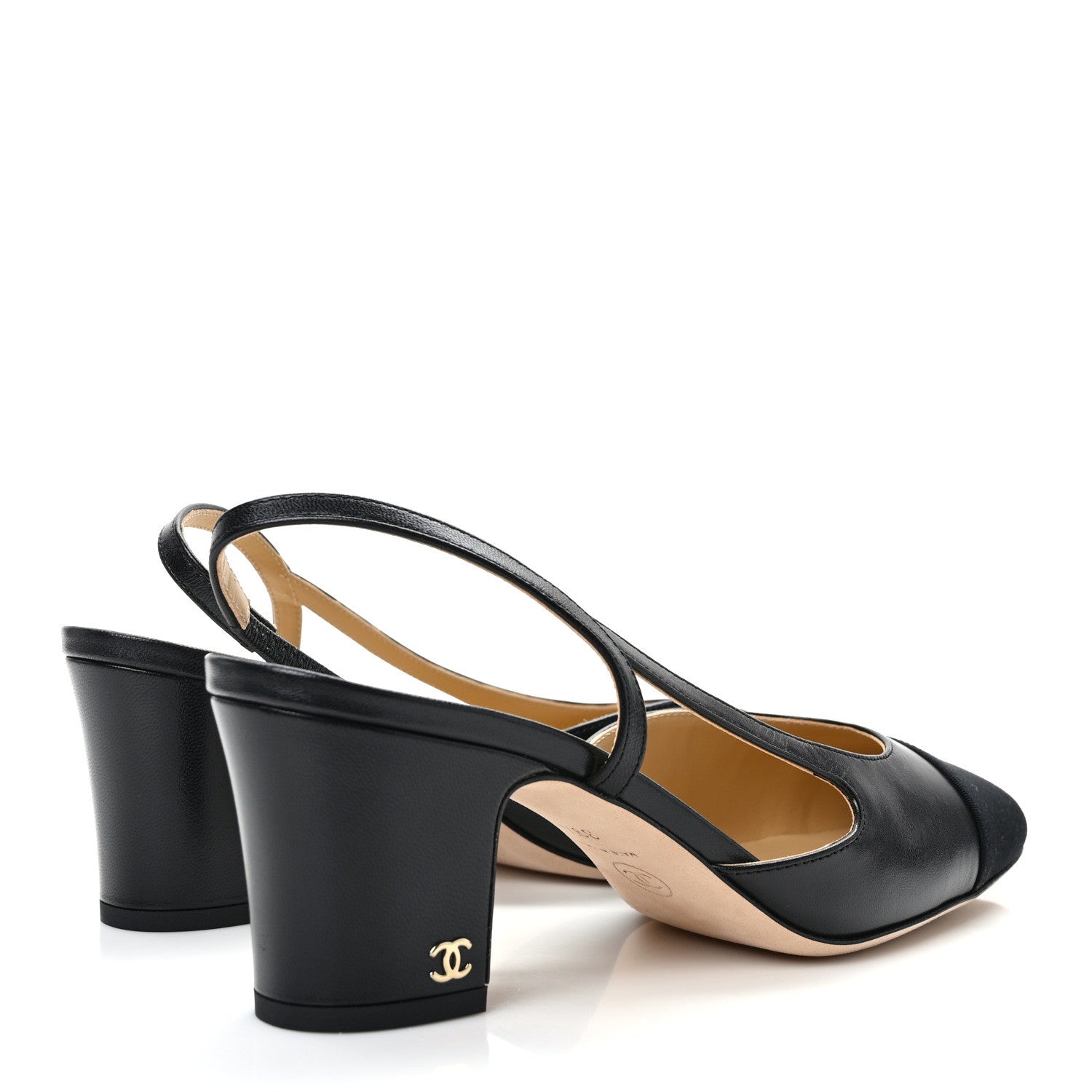 Chanel Lambskin Patent Cap Toe CC Slingback Pumps 39.5 Black 4 of 9