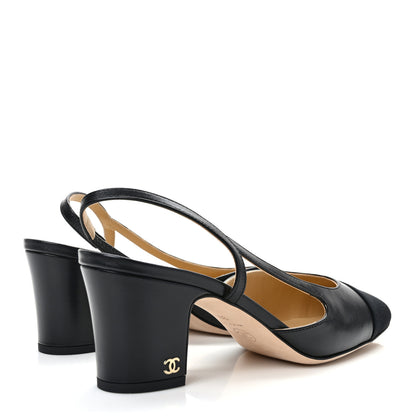 Chanel Lambskin Patent Cap Toe CC Slingback Pumps 39.5 Black 4 of 9