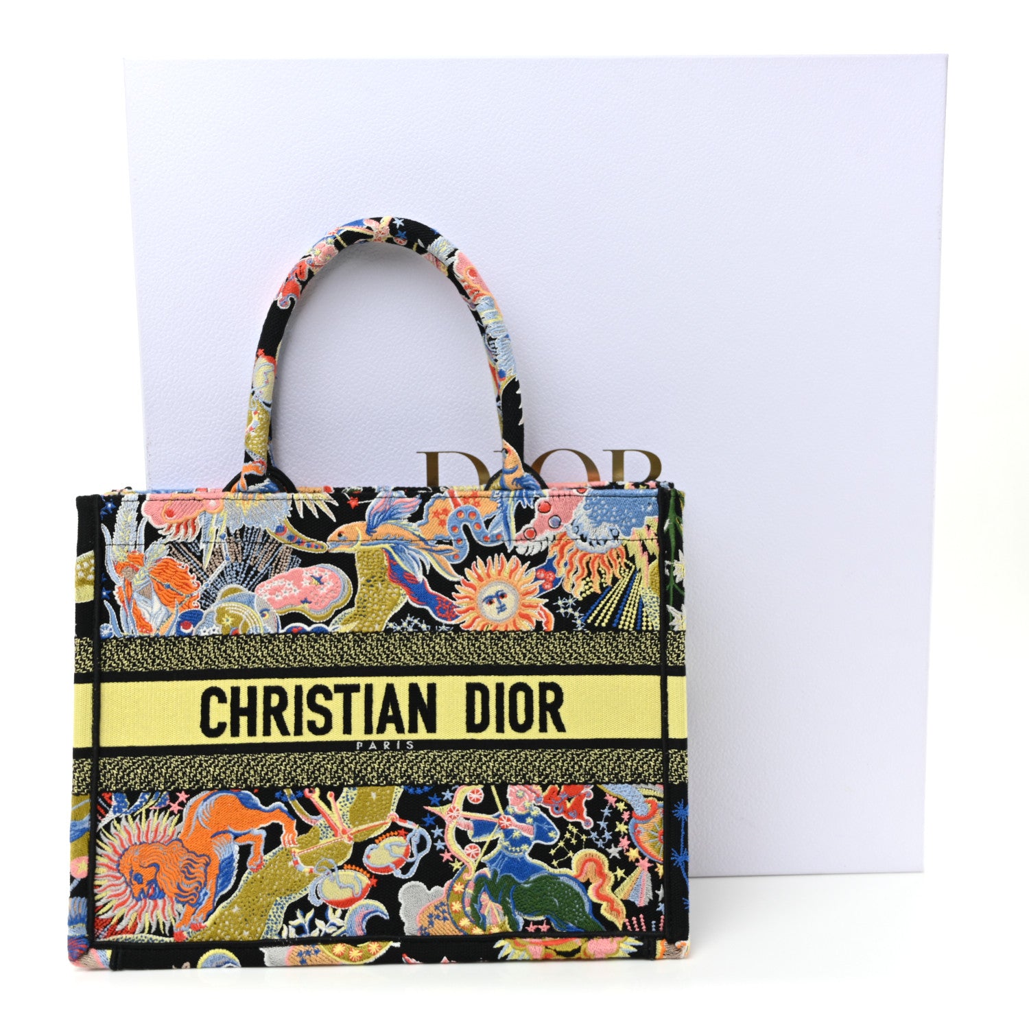 Christian Dior Canvas Zodiac Fantastico Embroidered Medium Book Tote Black Multicolor 13 of 13