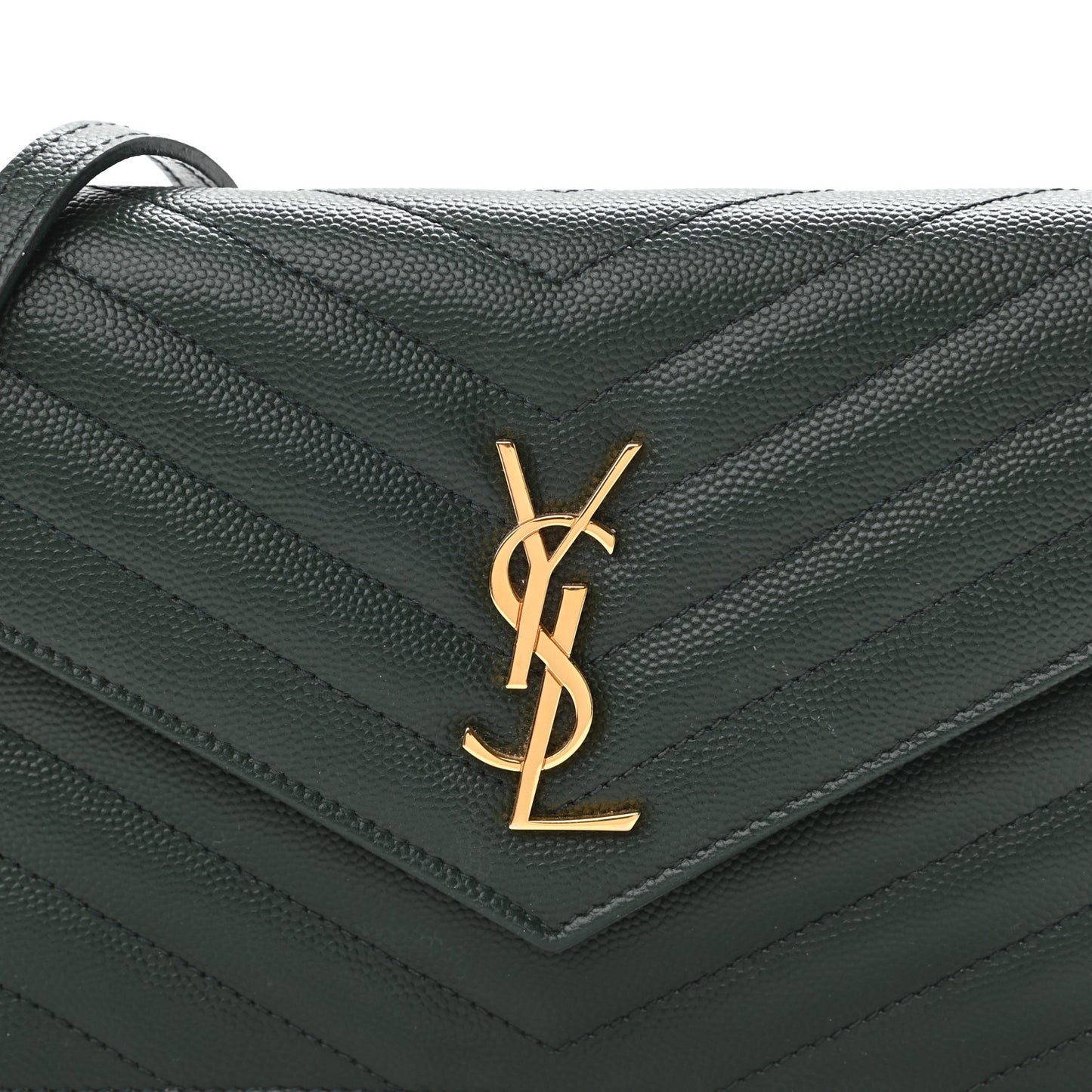 Grain De Poudre Matelasse Chevron Monogram Envelope Chain Wallet Dark Green