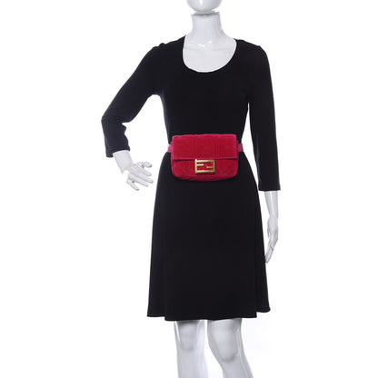 Fendi Velvet FF Embossed Hip Belt Baguette Bag Fuxia 2 of 9