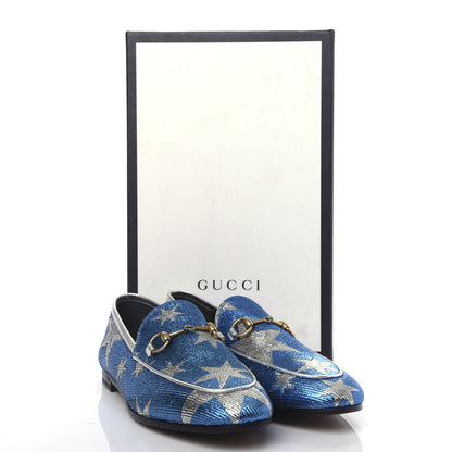 Gucci Lurex Calfskin Starry Sky Womens Jordaan Loafers 38.5 Bluette Silver 11 of 11