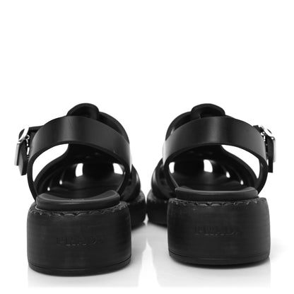 Prada Foam Rubber Metal Triangle Logo 50mm Cage Sandals 39 Black 5 of 9