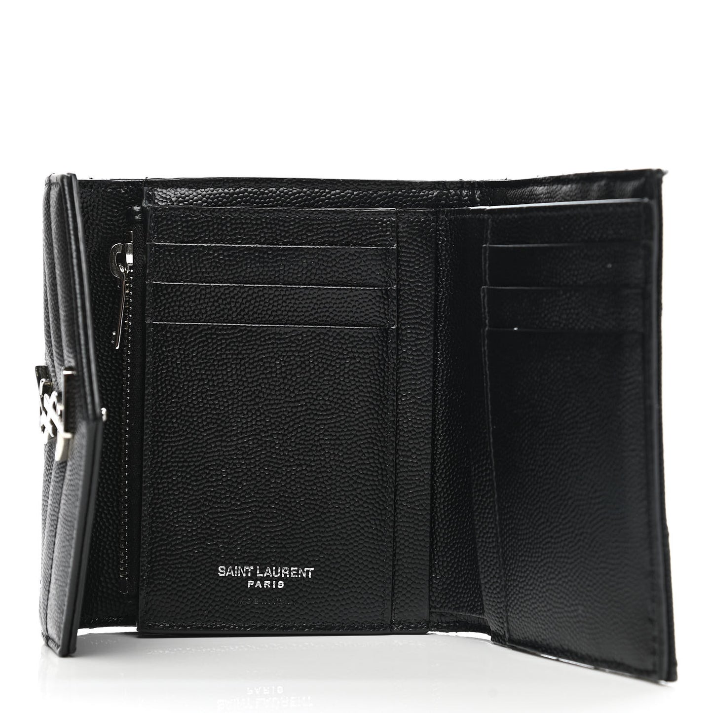 Grain De Poudre Matelasse Chevron Monogram Compact Tri Fold Wallet Black