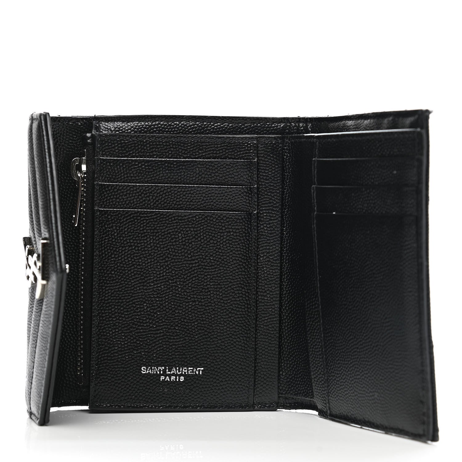 Saint Laurent Grain De Poudre Matelasse Chevron Monogram Compact Tri Fold Wallet Black 5 of 8