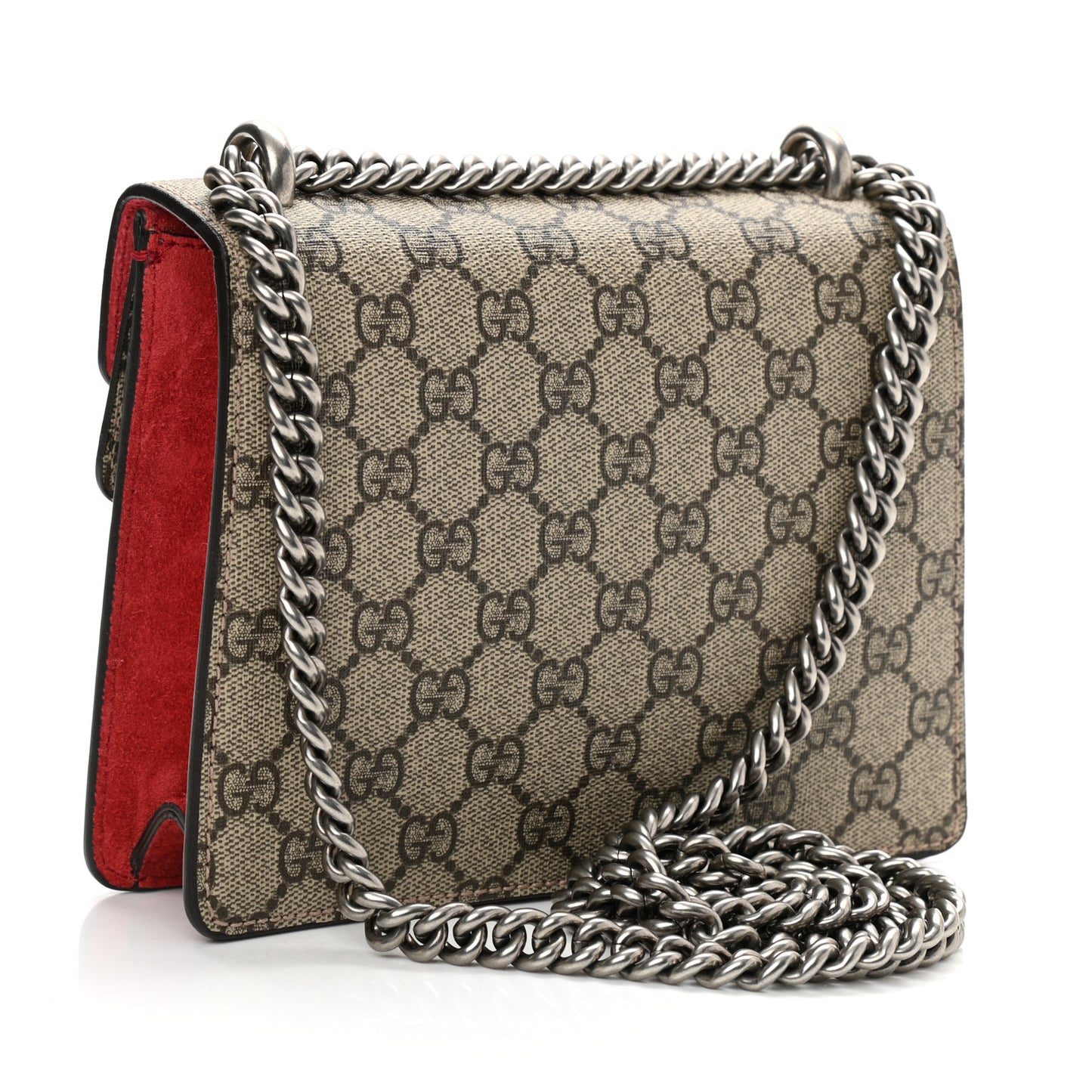 GG Supreme Monogram Suede Mini Dionysus Shoulder Bag Beige Ebony Vulcanic Red