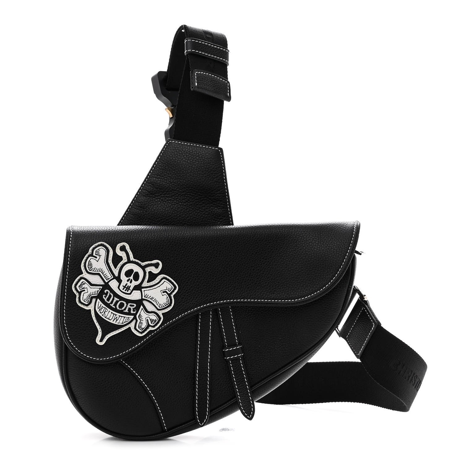 Christian Dior X SHAWN STUSSY Grained Calfskin Bee Saddle Bag Black 1 of 9