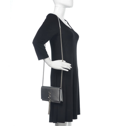 Saint Laurent Metallic Grain De Poudre Kate Monogram Tassel Chain Wallet Silver 2 of 10