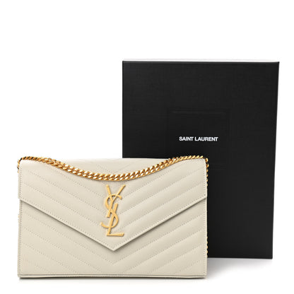 Saint Laurent Grain De Poudre Matelasse Chevron Monogram Chain Wallet Crema Soft 10 of 10