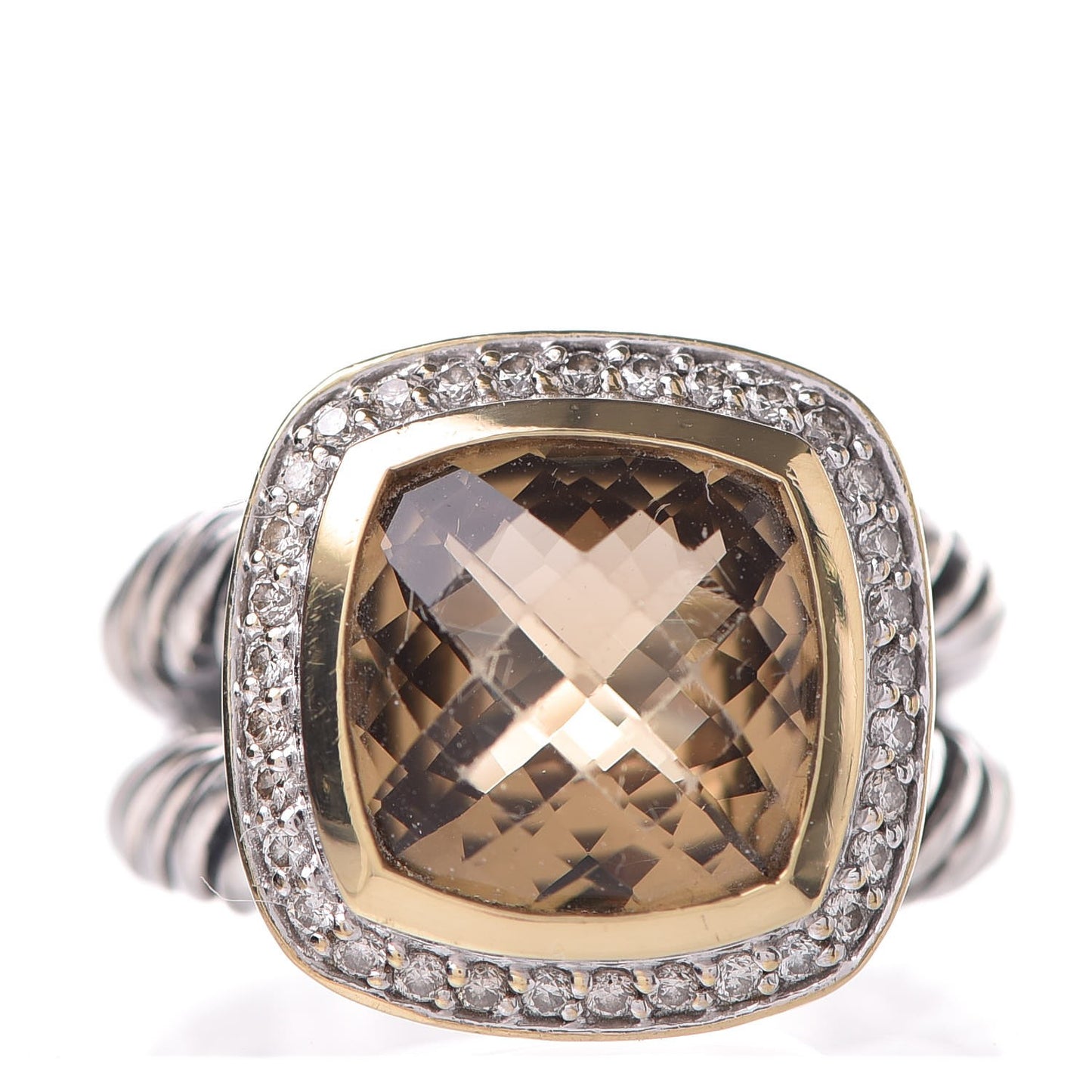 Sterling Silver 18K Yellow Gold Diamond Smoky Quartz 11mm Albion Ring 54 7