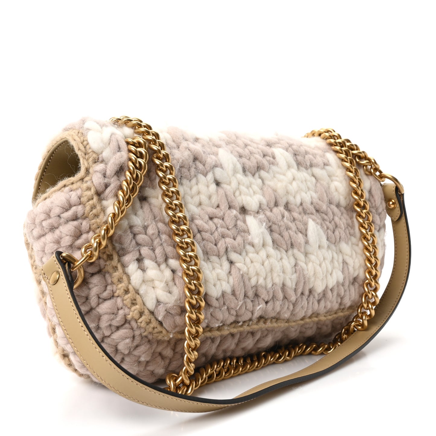 Wool Houndstooth Woven Small GG Marmont Shoulder Bag Beige White Sand
