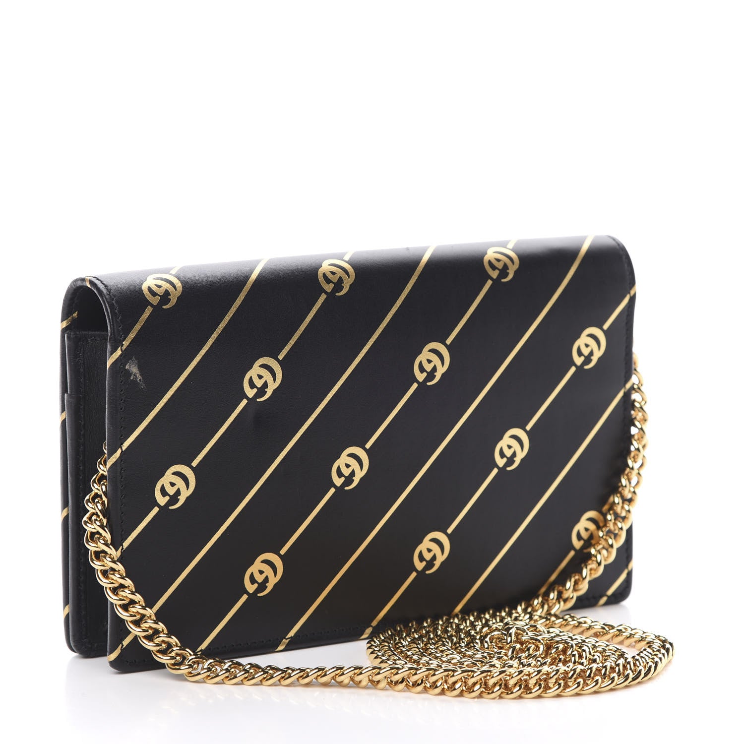 Gucci Calfskin Diagonal GG Mini Chain Wallet Black Gold 3 of 11